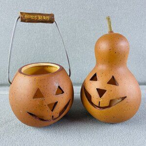 RETIRED Set of 2 Boyds Bears Mini Halloween Pumpkin Jack O Lantern Pail Gourd